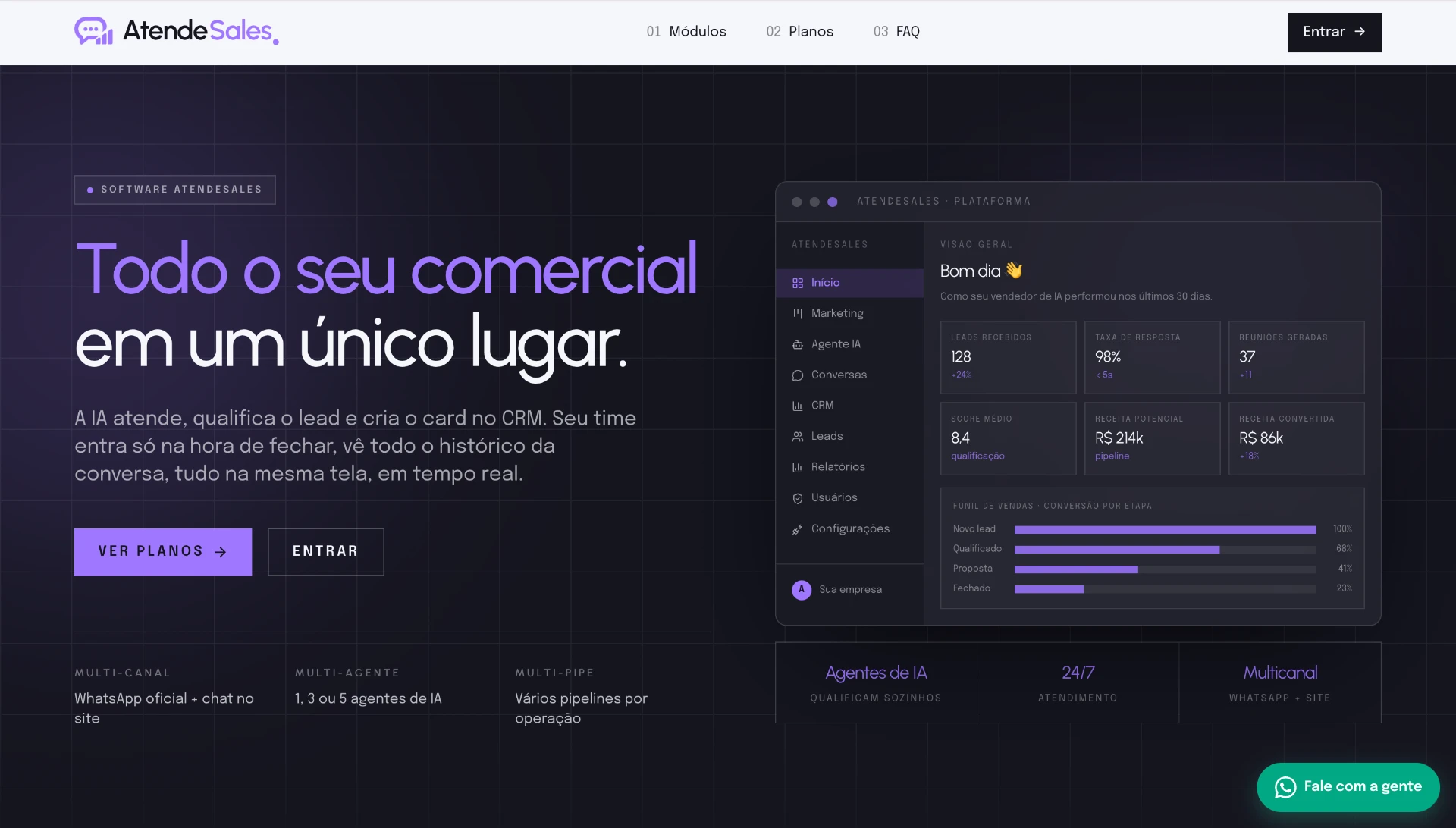 Página real da plataforma AtendeSales